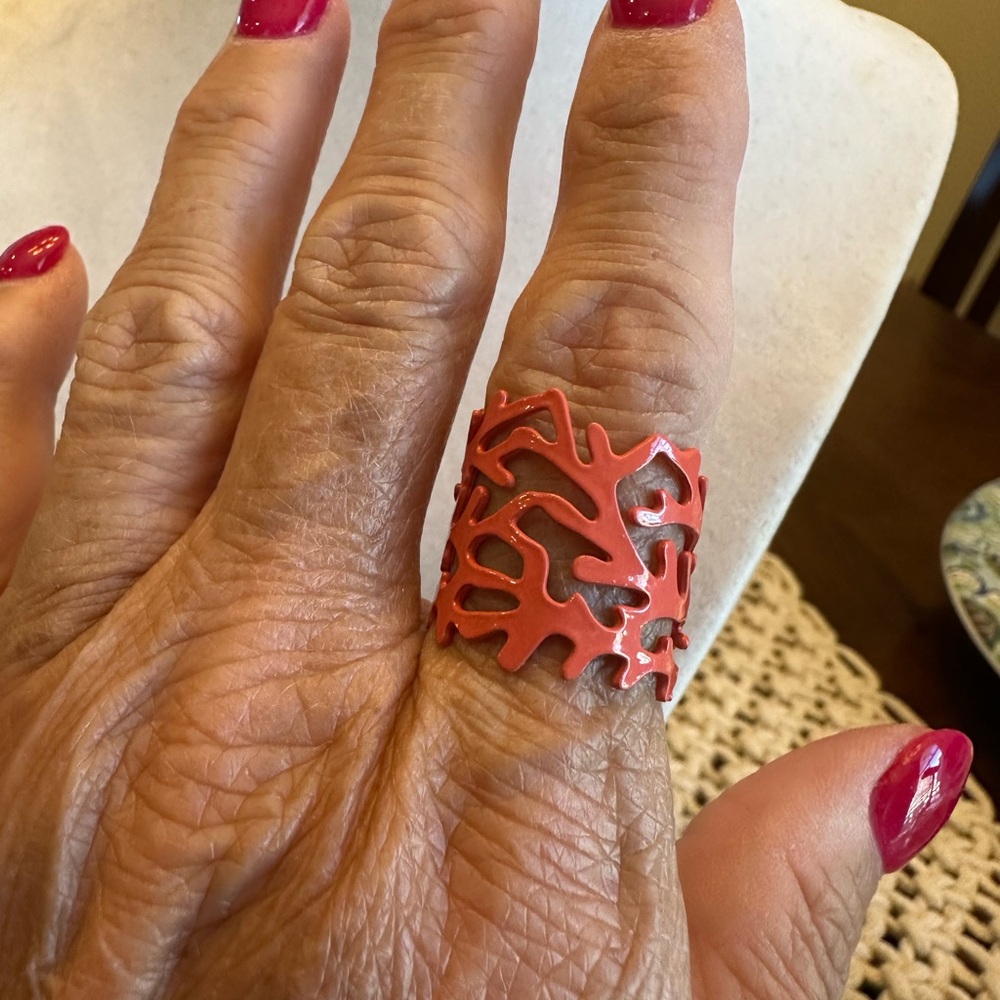 And Lovely Coral Adjustable‎ Statement Ring NWT